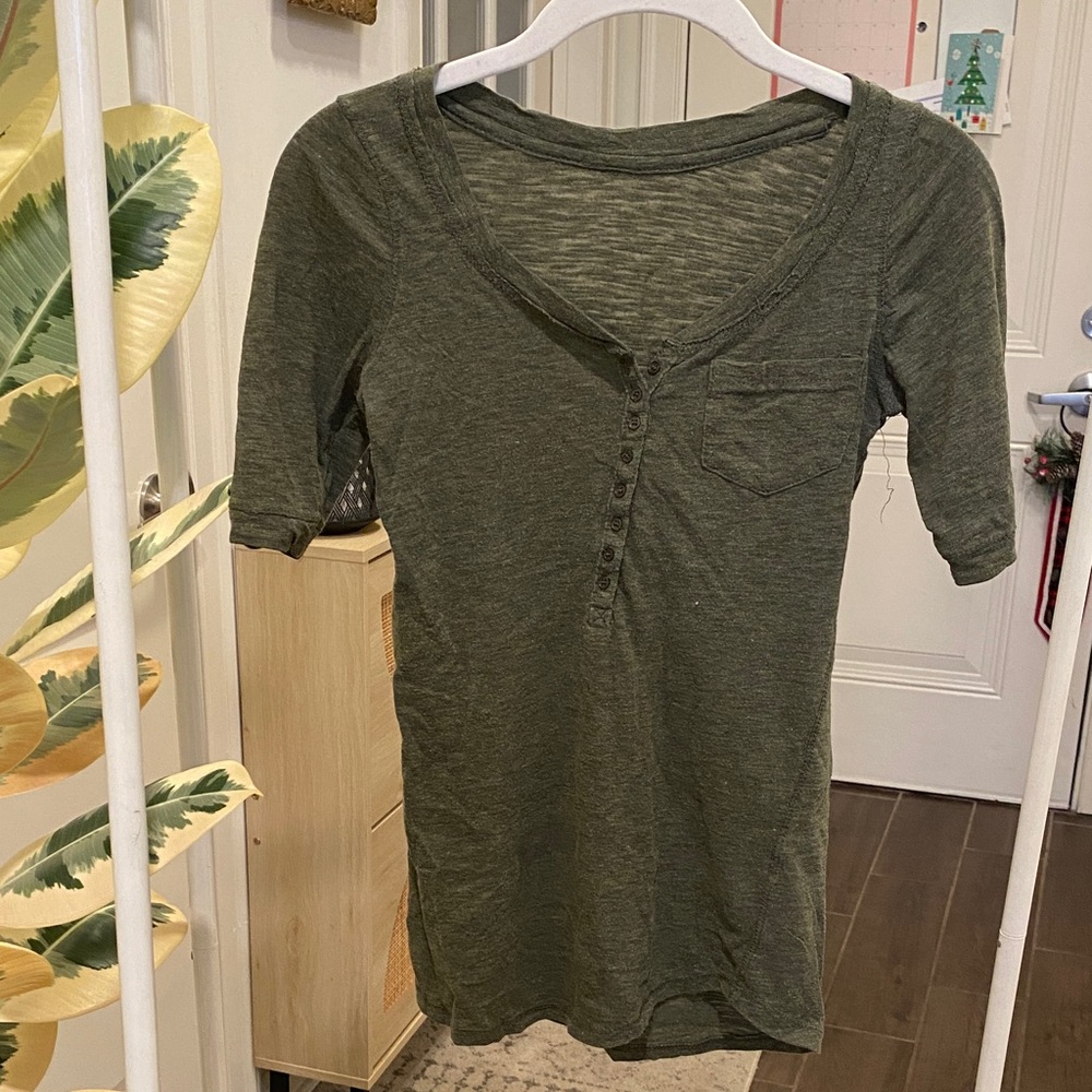 Vintage Green Cotton Henley Shirt